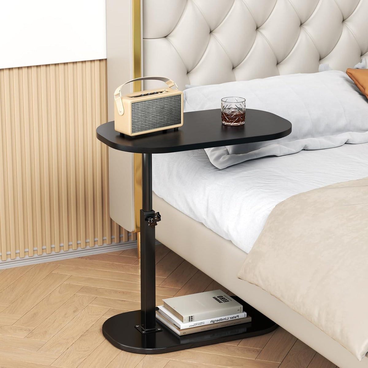 Höhenverstellbarer C-Form Beistelltisch 360° drehbar – Couchtisch Schwarz