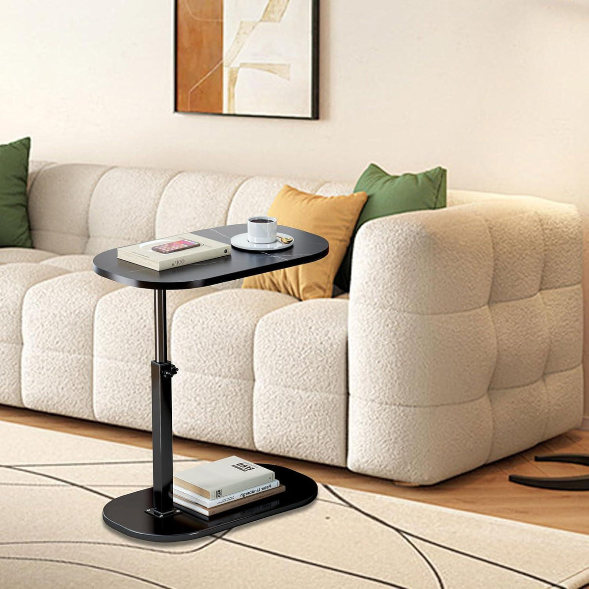 Höhenverstellbarer C-Form Beistelltisch 360° drehbar – Couchtisch Schwarz