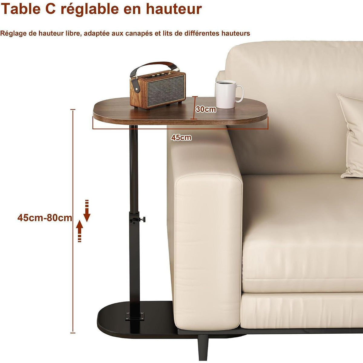 Höhenverstellbarer C-Form Beistelltisch – 360° drehbar & flexibel