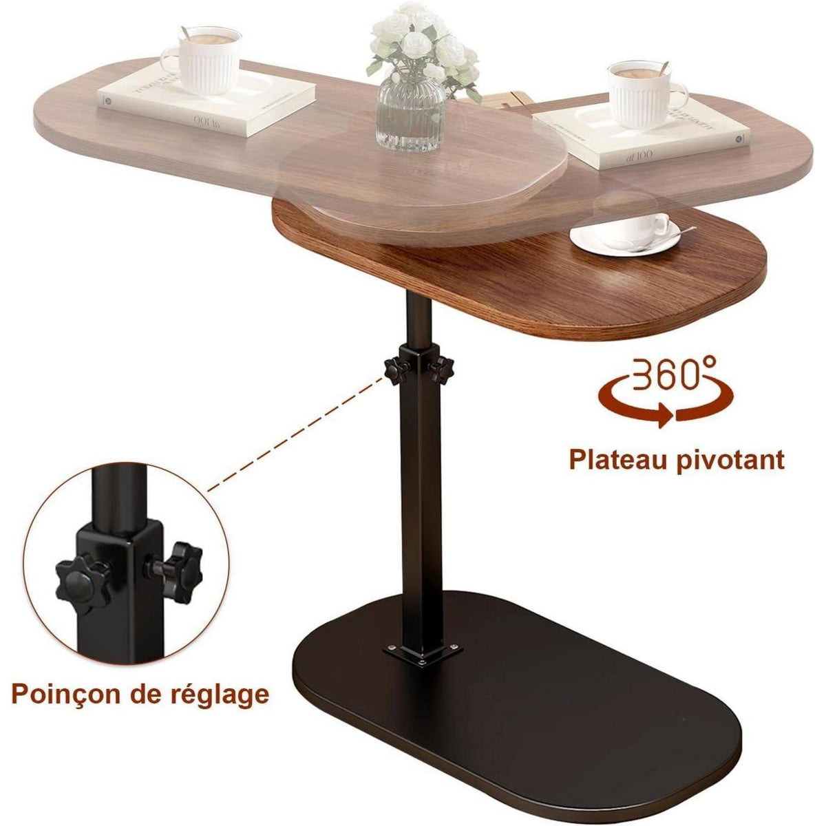 Höhenverstellbarer C-Form Beistelltisch – 360° drehbar & flexibel