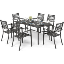 Gartenmöbel Set 6 Personen Metall Rechteckiger Tisch Stapelstühle Schwarz