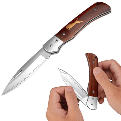 Zweihand Klappmesser 440C Stahl – Holzgriff, EDC Outdoor