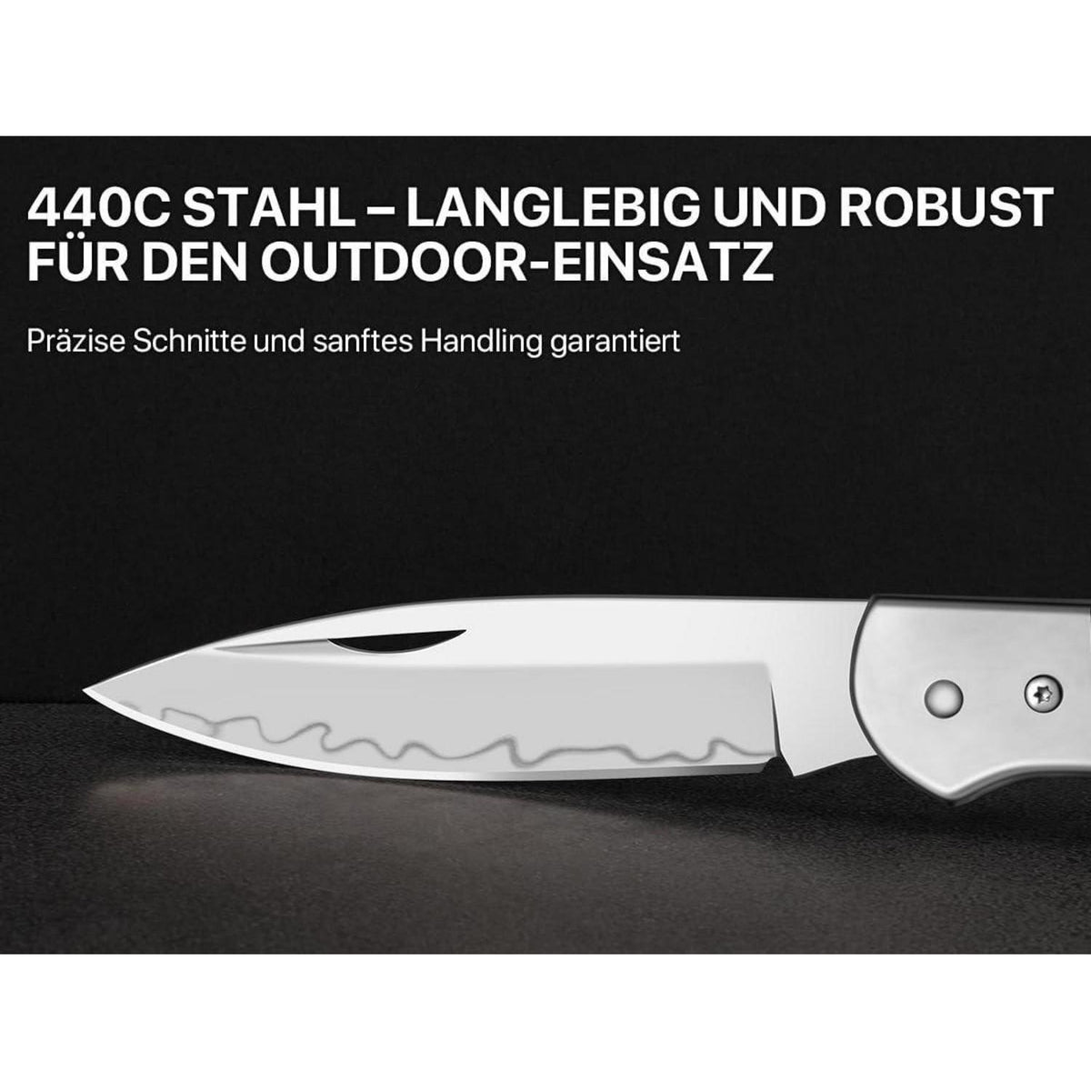 Zweihand Klappmesser 440C Stahl – Holzgriff, EDC Outdoor