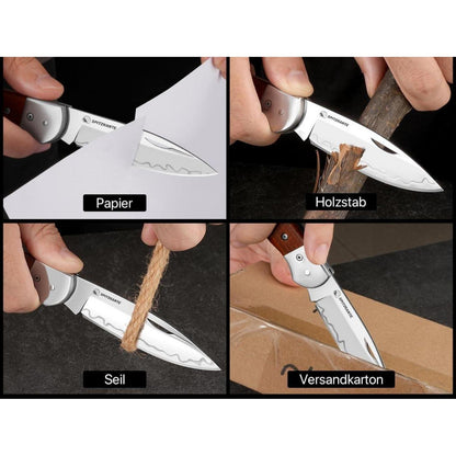 Zweihand Klappmesser 440C Stahl – Holzgriff, EDC Outdoor