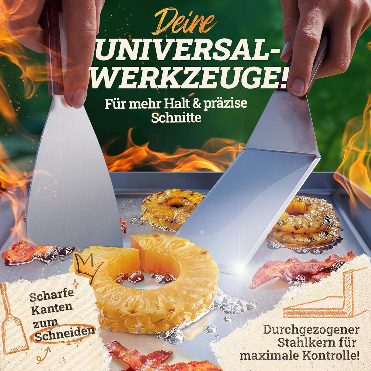 Edelstahl Plancha Grillplatte 40x40cm mit Burger Smasher Set