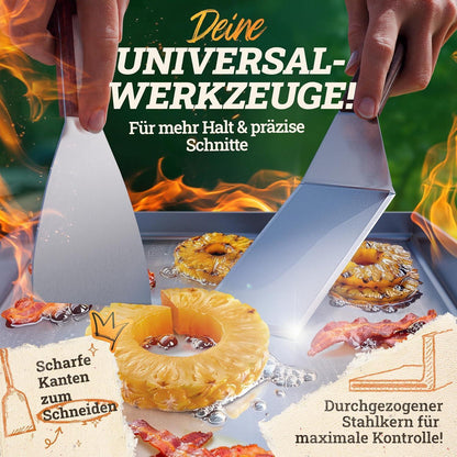 Edelstahl Plancha Grillplatte 40x40cm mit Burger Smasher Set