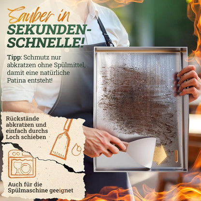 Edelstahl Plancha Grillplatte 40x40cm mit Burger Smasher Set