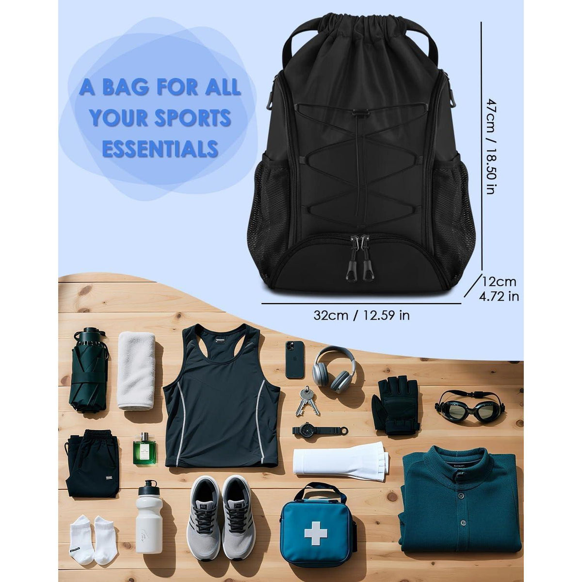 Sportbeutel mit Schuhfach, wasserfest, für Sport & Freizeit
