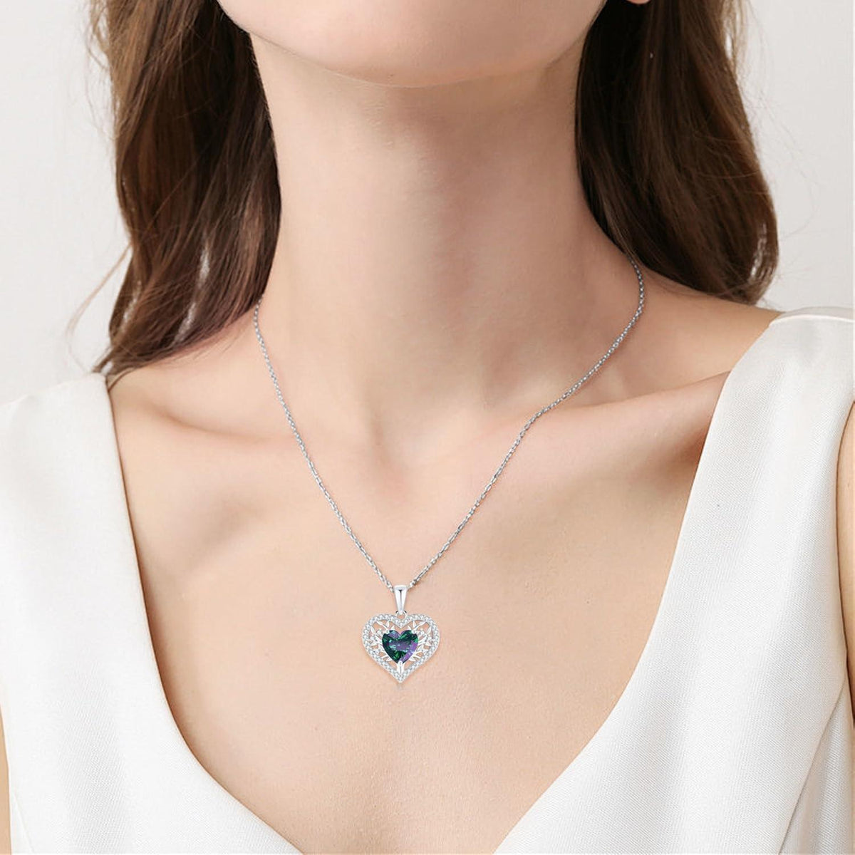 Lebensbaum Herz Kette Damen 925 Silber Geburtsstein Juni Alexandrit