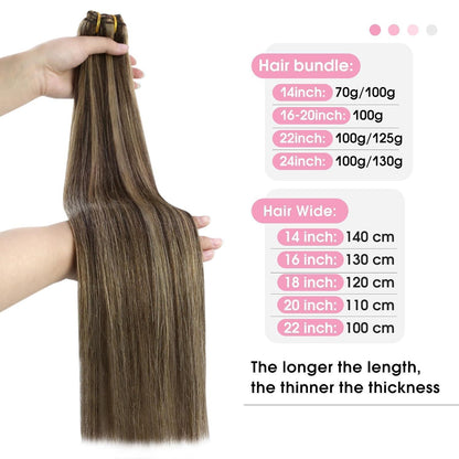 Echthaar Tressen Dunkelbraun mit Blond Highlights (50cm, 100g)