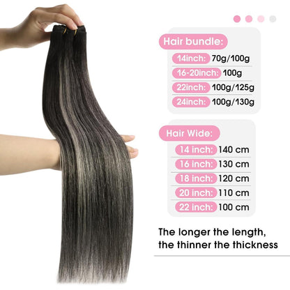 Echthaar Tressen Schwarz Ombre 50cm - 1B/S/1B, 100g