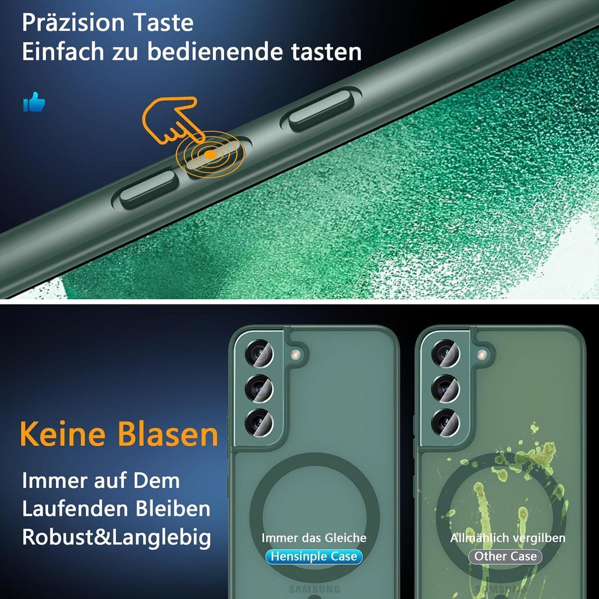 Magnetische Hülle für Samsung S22 5G, MagSafe, Militärschutz, Grün