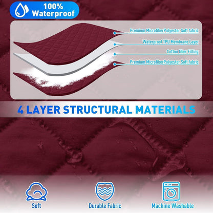 Wasserdichter Sofaüberzug L-Form 4 Sitzer, Bordeauxrot