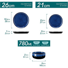 36-teiliges Geschirrset für 12 Personen, modern, blau