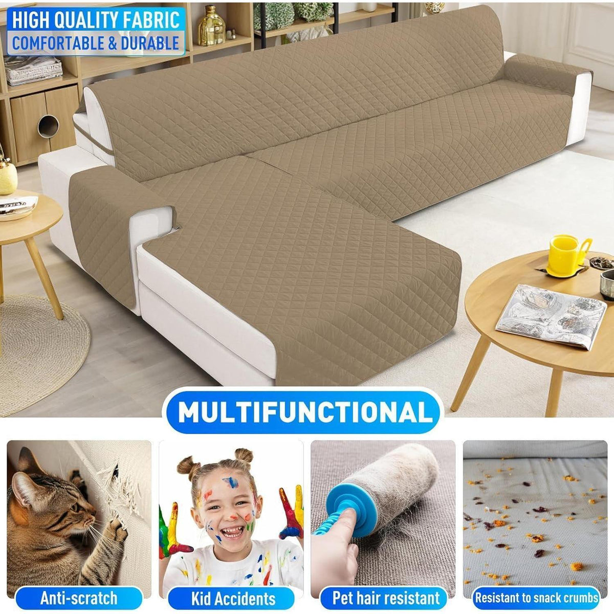 Wasserdichter Couchüberzug L-Form 3 Sitzer – Rutschfest & Waschbar