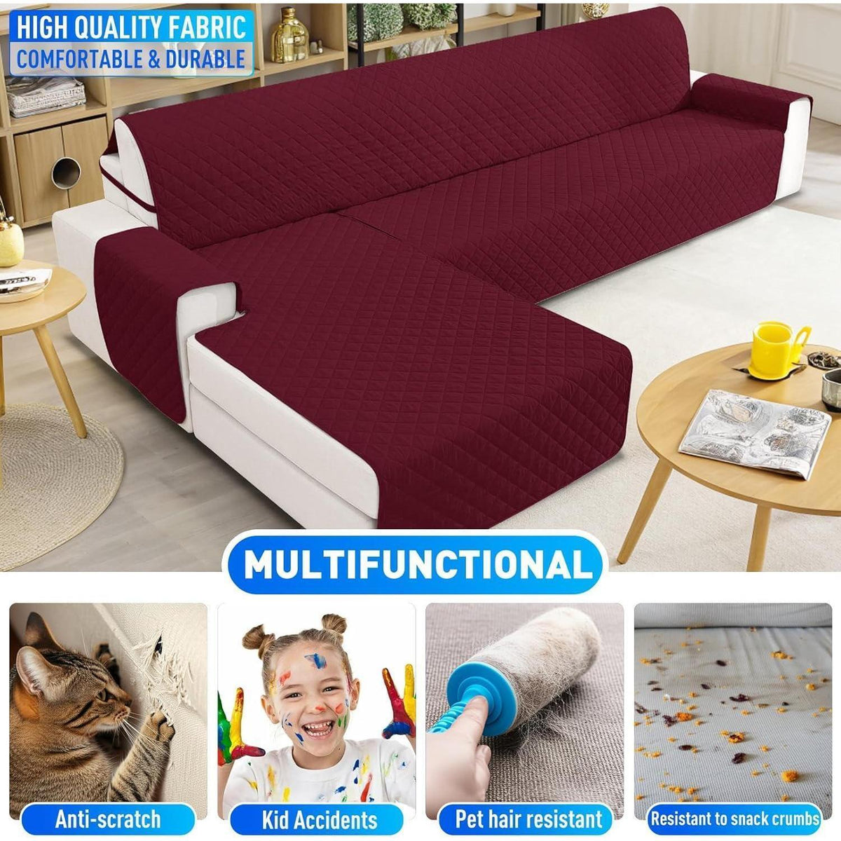 Wasserdichter Couchüberzug L-Form 2 Sitzer Bordeauxrot