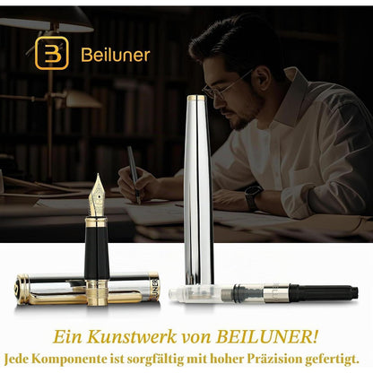 Silber-Chrom Füllfederhalter mit 24K Gold Feder (Fein)