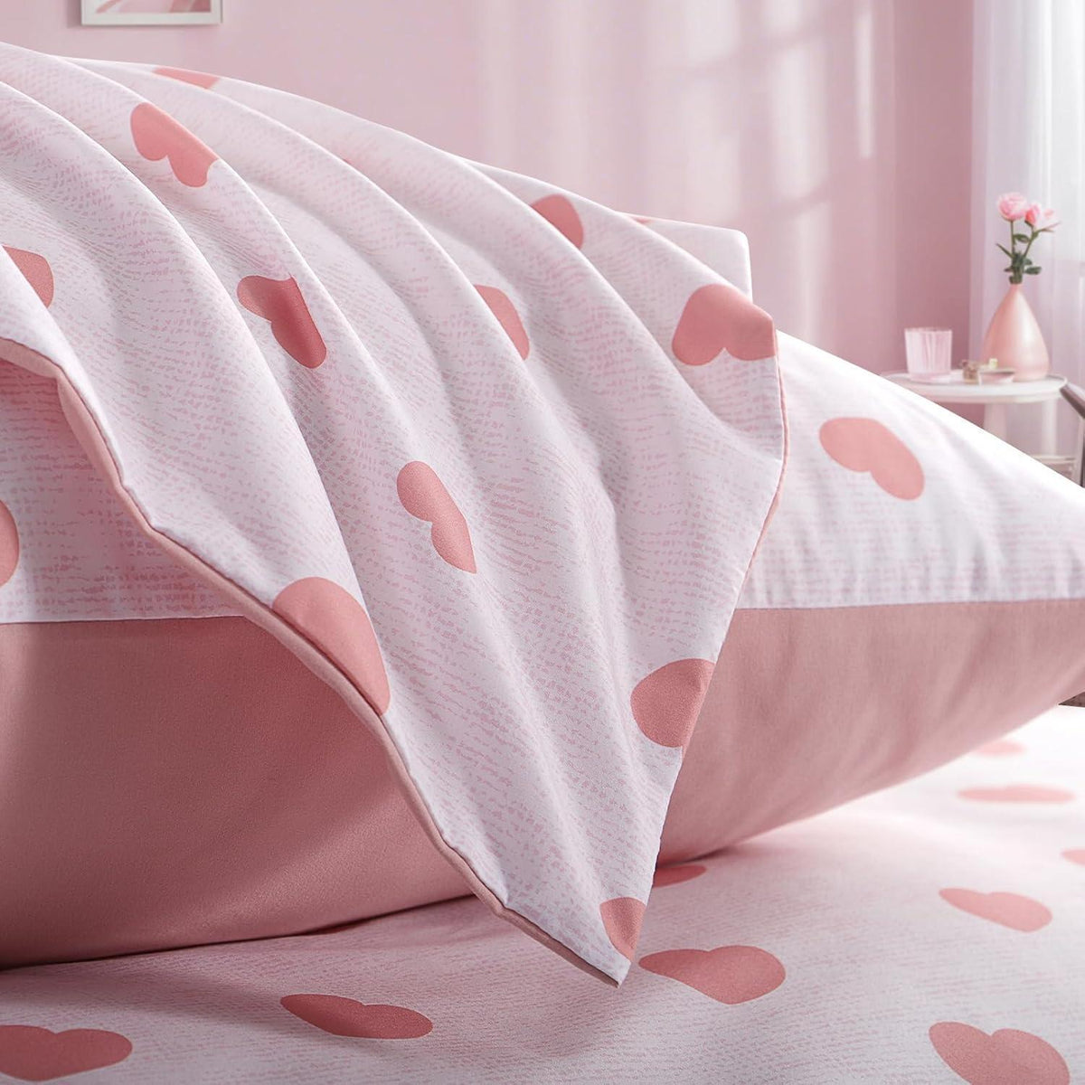 Bettwäsche-Set 135x200cm Rosa mit Herzen, 2-teilig, Mikrofaser