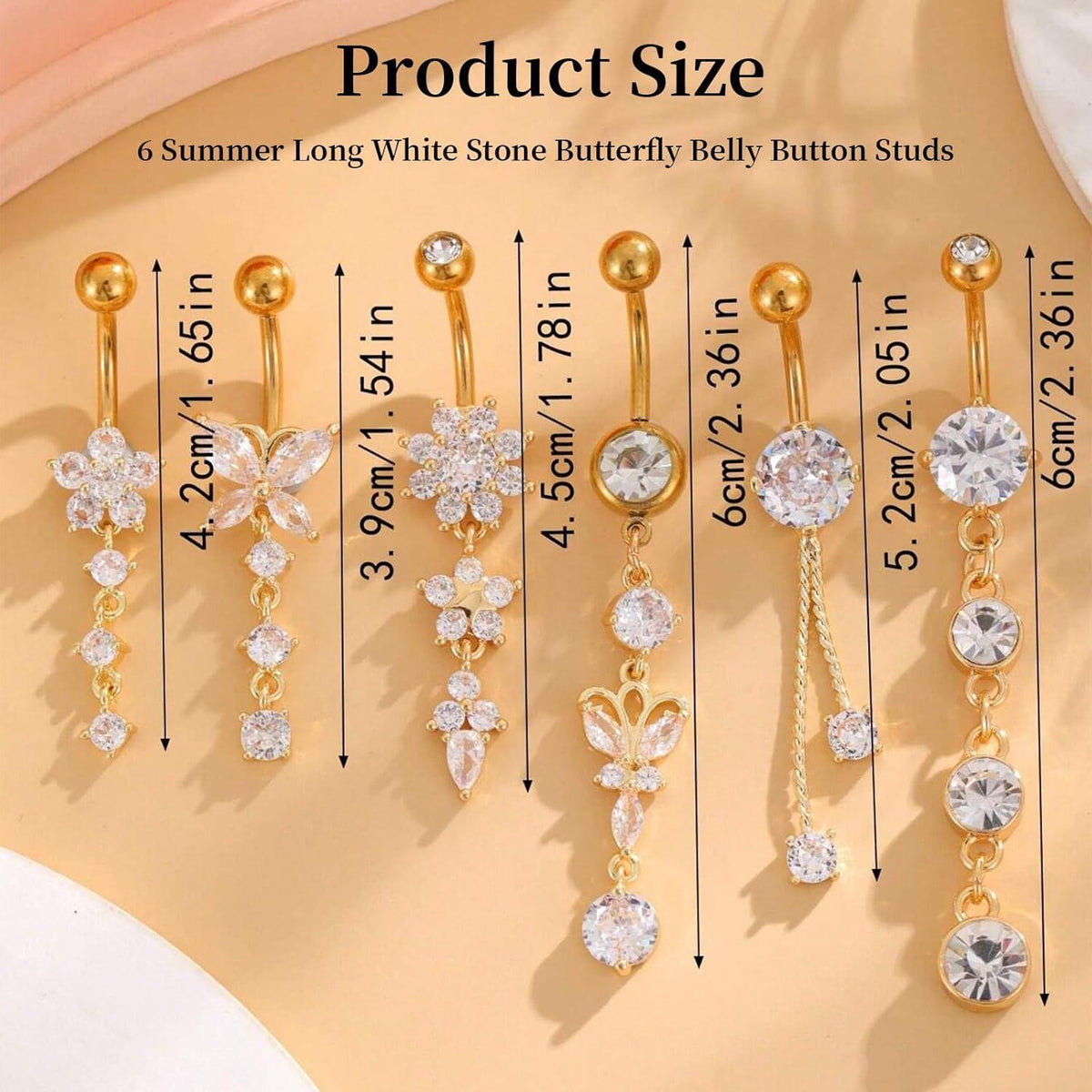 Bauchnabelpiercing Set 6x Schmetterling Hängend Gold Chirurgenstahl Wasserfest