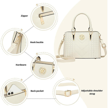 Damen Handtasche mittelgroß mit Lychee Muster und mehreren Innentaschen Beige