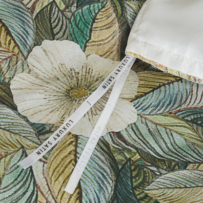 Satin Bettwäsche Set 135x200 Blumen Blätter Deluxe