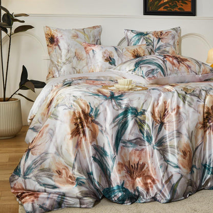 Satin Bettwäsche Set 135x200 Blumen Floral Deluxe