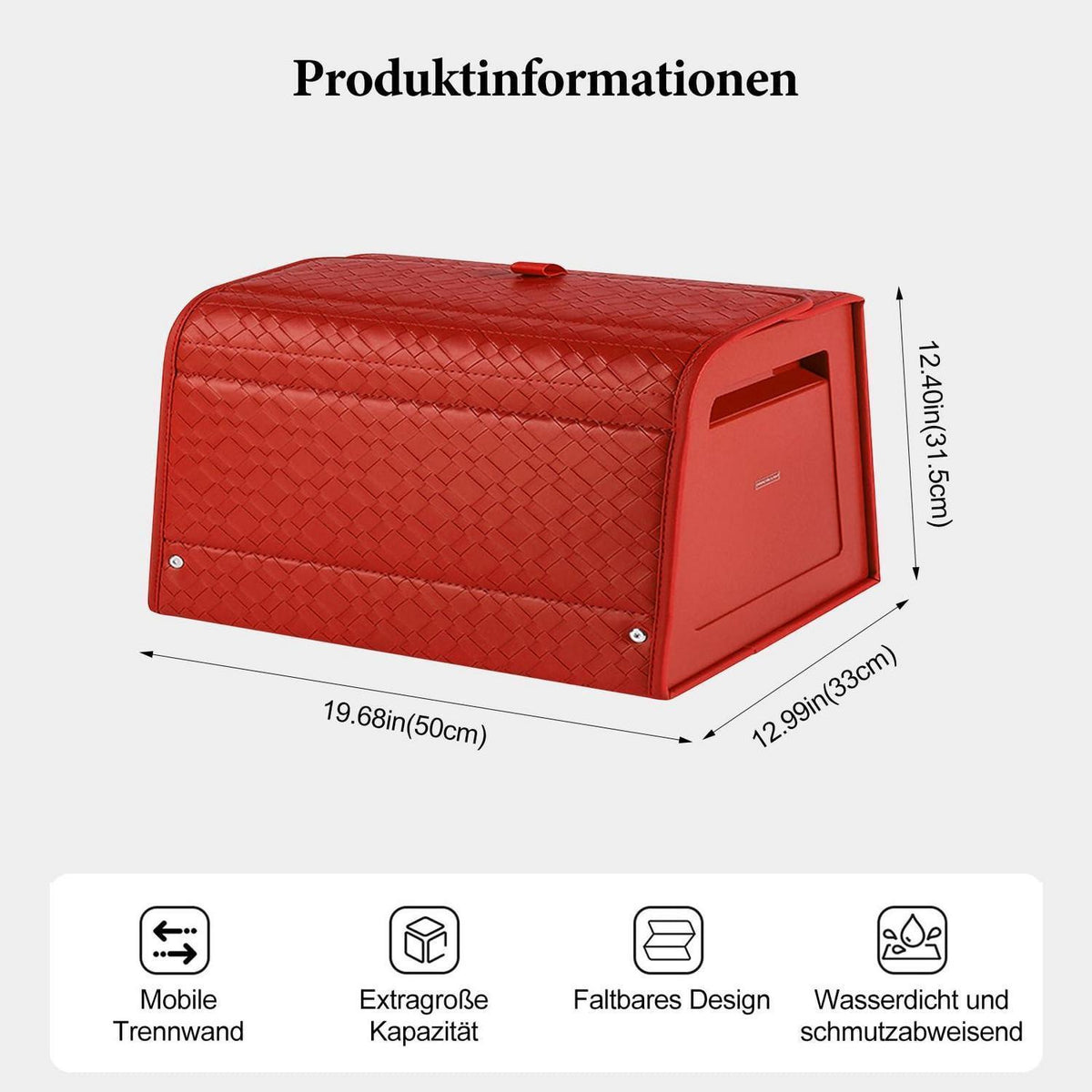 Kofferraum-Organizer, Faltbar & Wasserdicht, Rot in Lederoptik