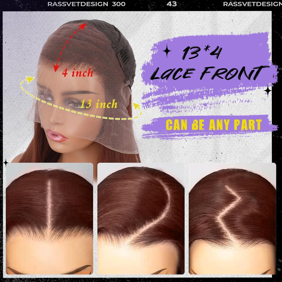 Kupferbraune Lace Front Perücke – Lange, Glatte Synthetik Perücke 75cm
