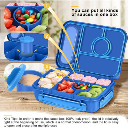 Brotdose Kinder mit Fächern & Soßenbehälter – 1300ml Lunchbox