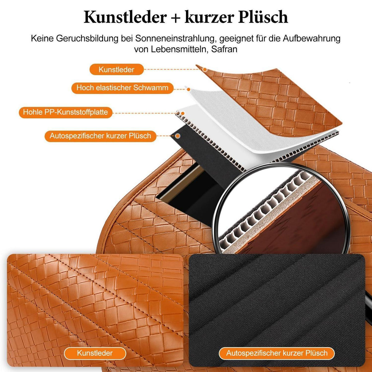 Kofferraum-Organizer | Faltbar & Wasserdicht | Orange in Lederoptik