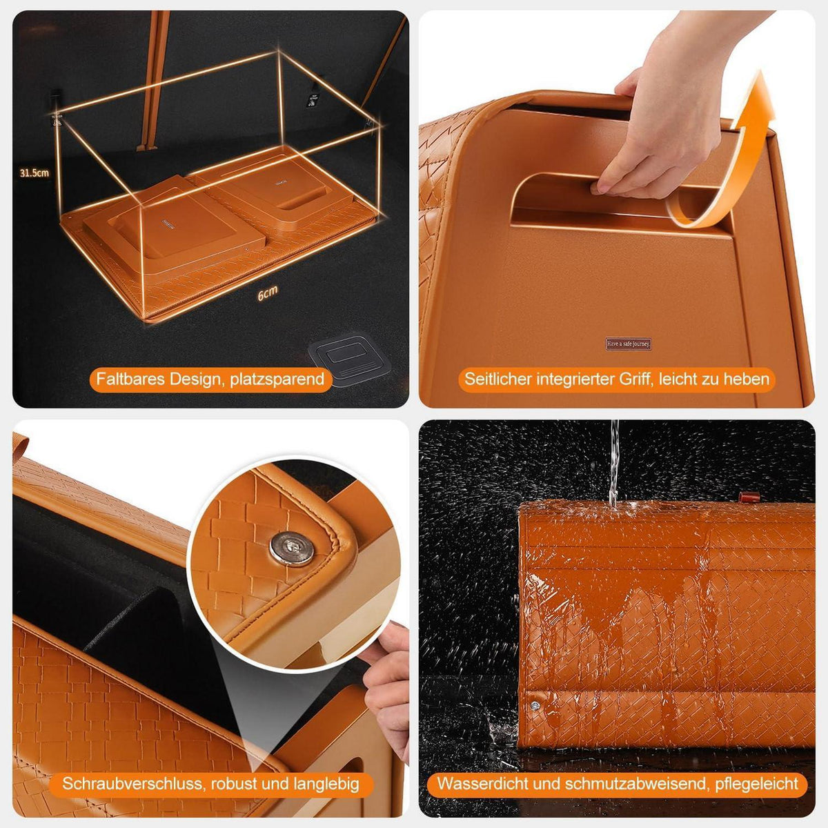 Kofferraum-Organizer | Faltbar & Wasserdicht | Orange in Lederoptik