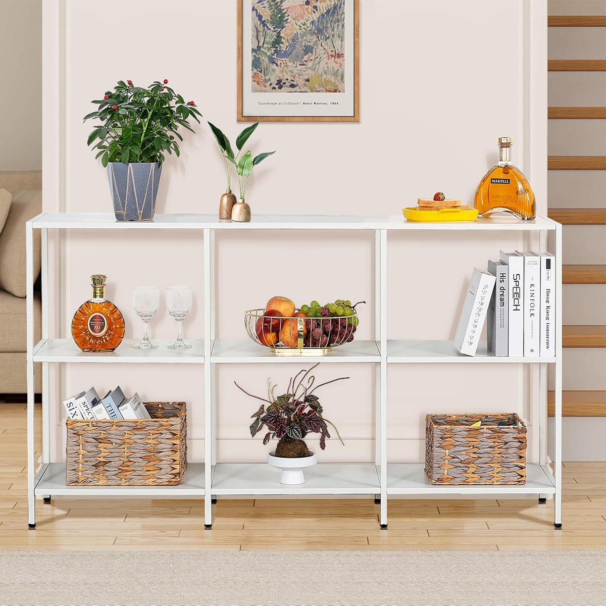 Moderner Konsolentisch Metall 140x30x80cm – Weiß, 3 Ablagen