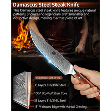 5-teiliges Steakmesser Set aus Damaststahl mit Holzhalter