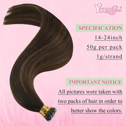 Echthaar Nano Extensions Ombre Dunkelbraun 60cm
