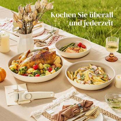 Pfannenset 6-teilig mit Abnehmbarem Griff & Keramikbeschichtung