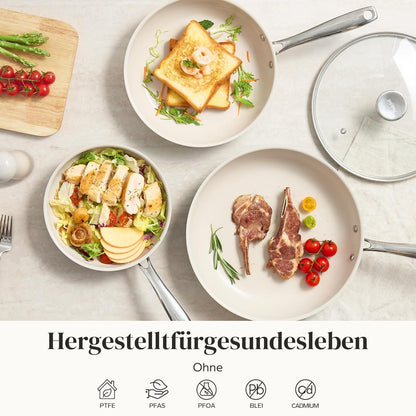 6-teiliges Keramik Pfannenset mit Deckel – Antihaft & Induktionsgeeignet