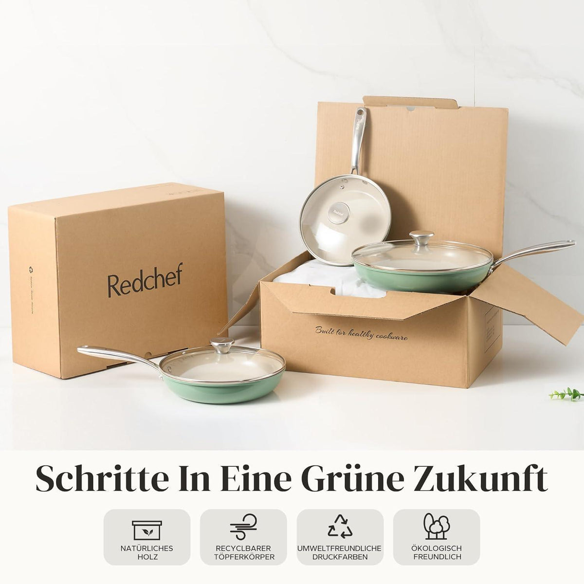 6-teiliges Keramik Pfannenset mit Deckel – Antihaft & Induktionsgeeignet