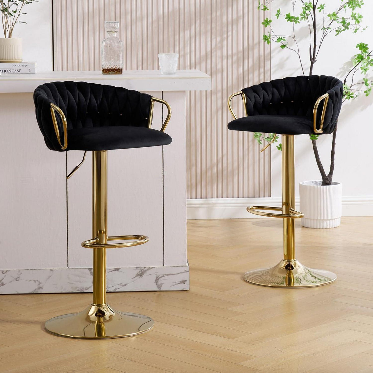 Moderne Samt Barhocker 2er Set, höhenverstellbar & drehbar