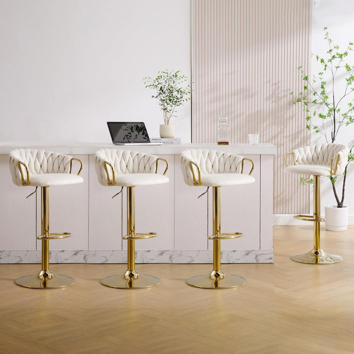 Moderner Samt Barhocker 4er Set, höhenverstellbar & drehbar