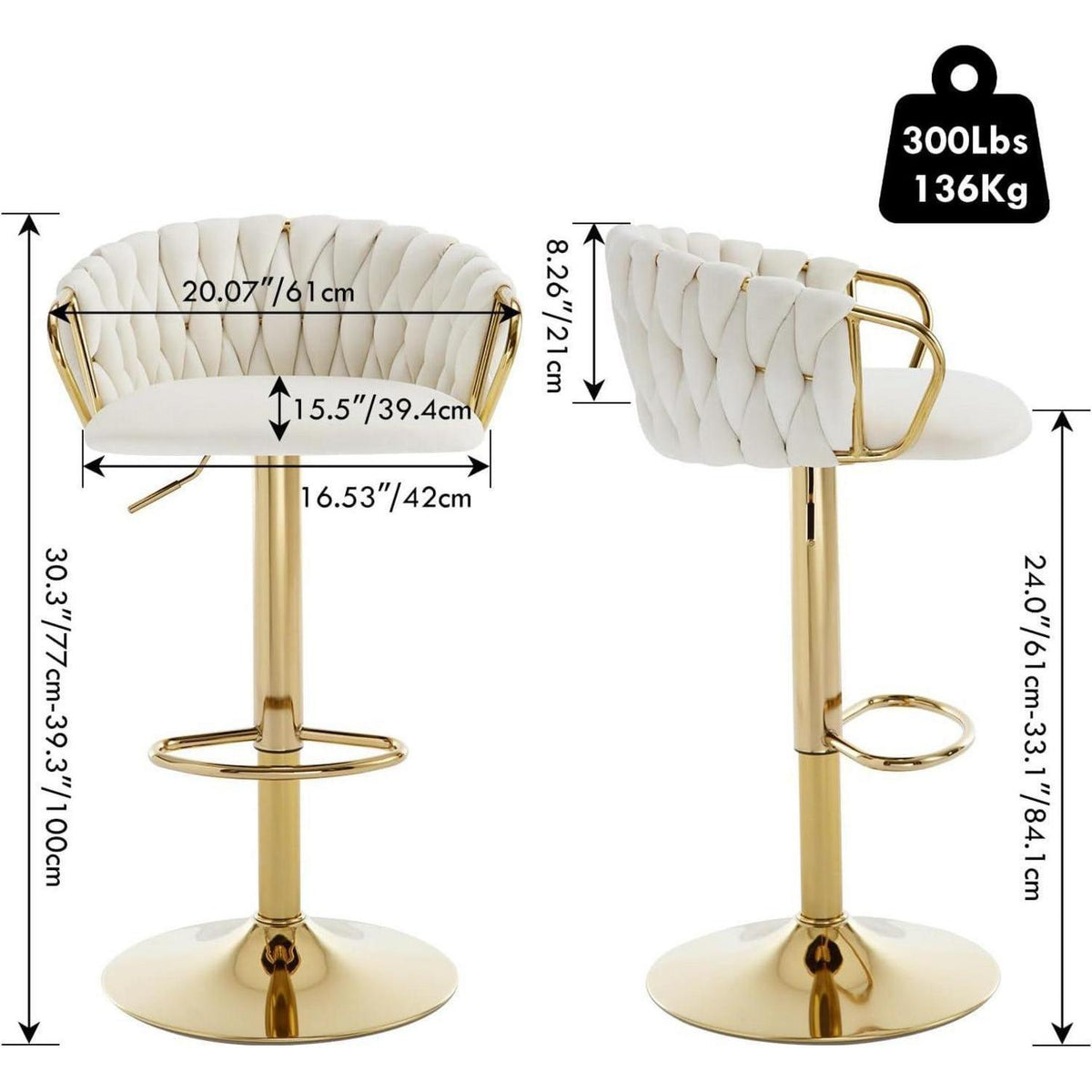 Moderner Samt Barhocker 4er Set, höhenverstellbar & drehbar