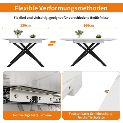 Ausziehbarer Esstisch Weiß 120-160x80 cm Küchentisch