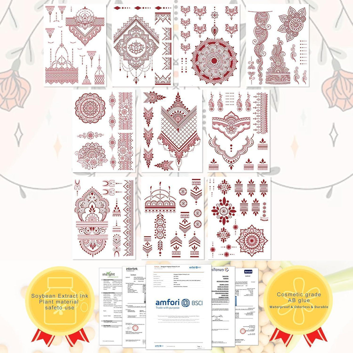 Temporäre Tattoos Deluxe Set Braun – 10 Blätter Festival & Party