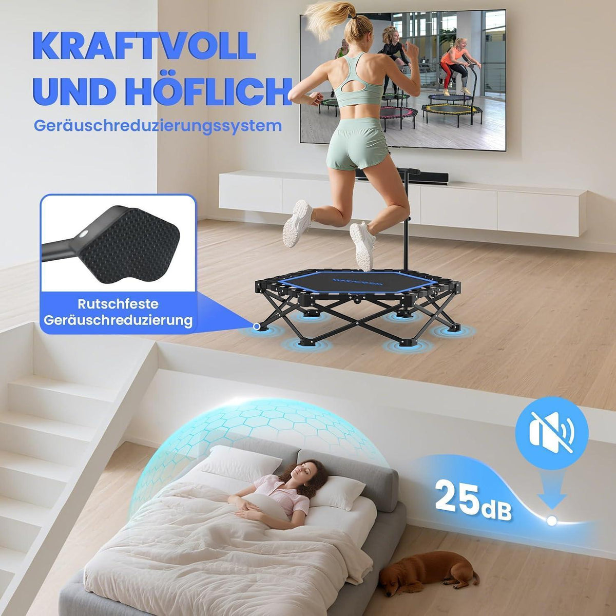 Klappbares Fitness Trampolin für Erwachsene – Schwarz Blau