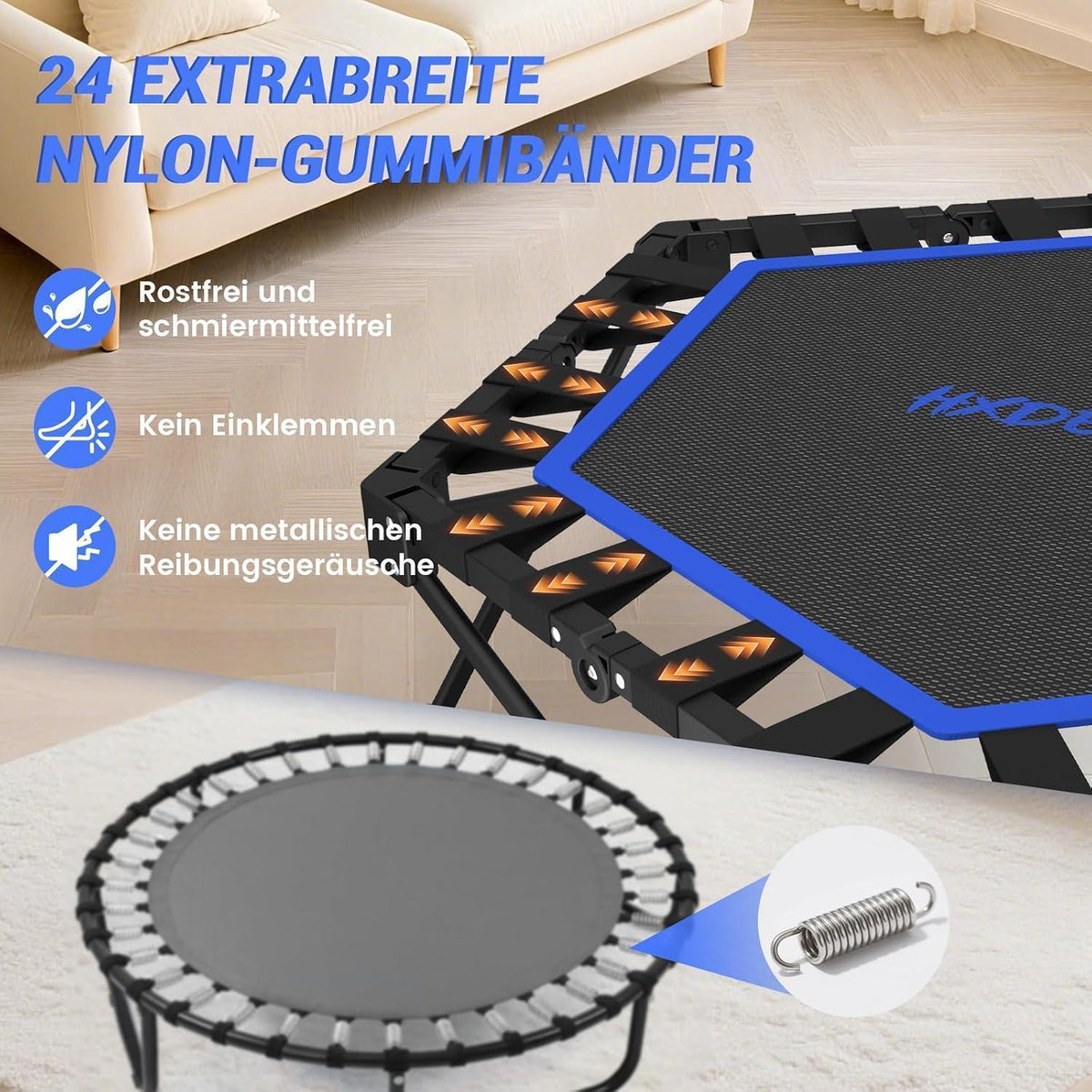 Klappbares Fitness Trampolin für Erwachsene – Schwarz Blau
