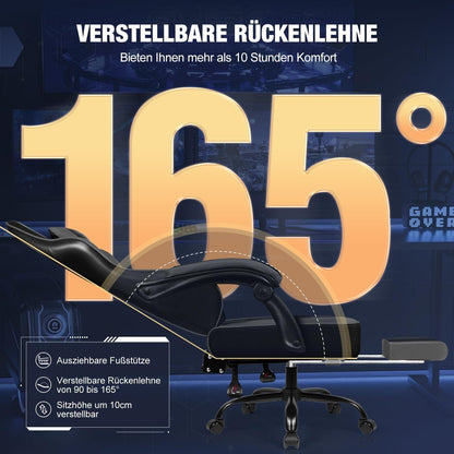 Gaming Stuhl Ergonomisch verstellbar Lendenkissen Kopfkissen Fußstütze