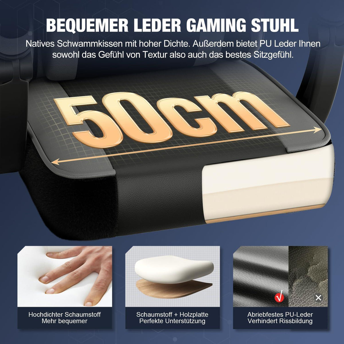 Ergonomischer Gaming Stuhl mit verstellbaren Kissen und Fußstütze, Grau