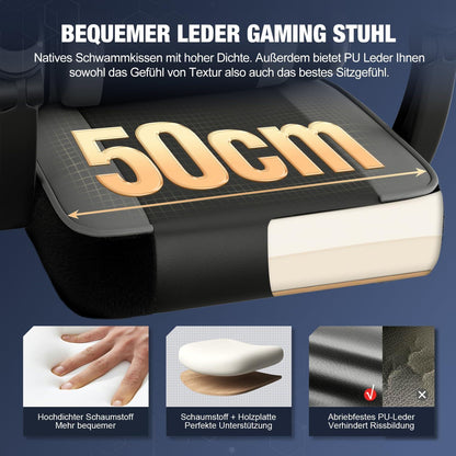 Ergonomischer Gaming Stuhl mit verstellbaren Kissen und Fußstütze, Grau
