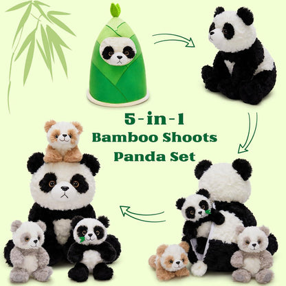 Panda Kuscheltier Set mit Bambus Tasche – 4er Pack XXL