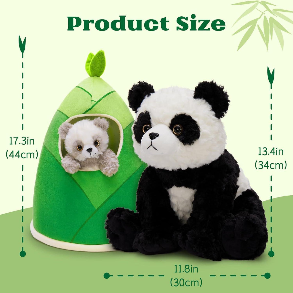 Panda Kuscheltier Set mit Bambus Tasche – 4er Pack XXL
