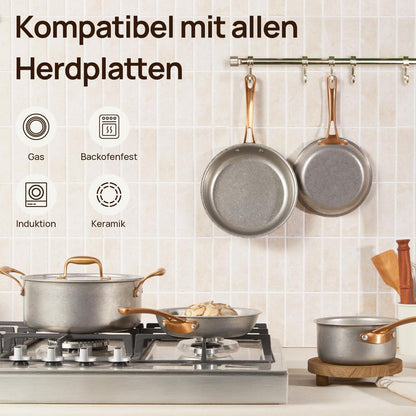 Edelstahl Topfset 8-teilig Induktion | Vintage Kochtopf & Pfannen Set
